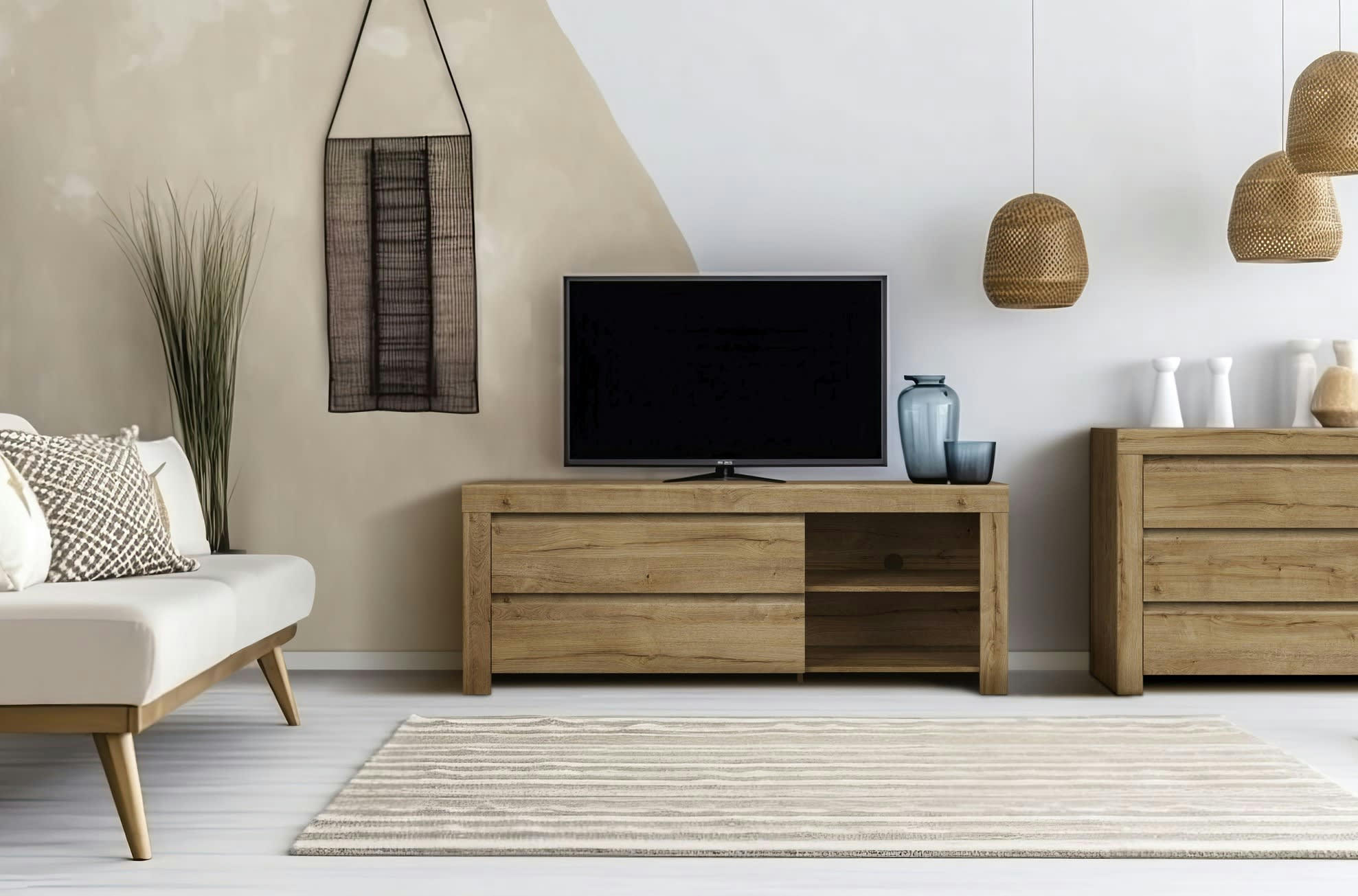 HOLTEN - Meuble tv  effet chêne 156cm