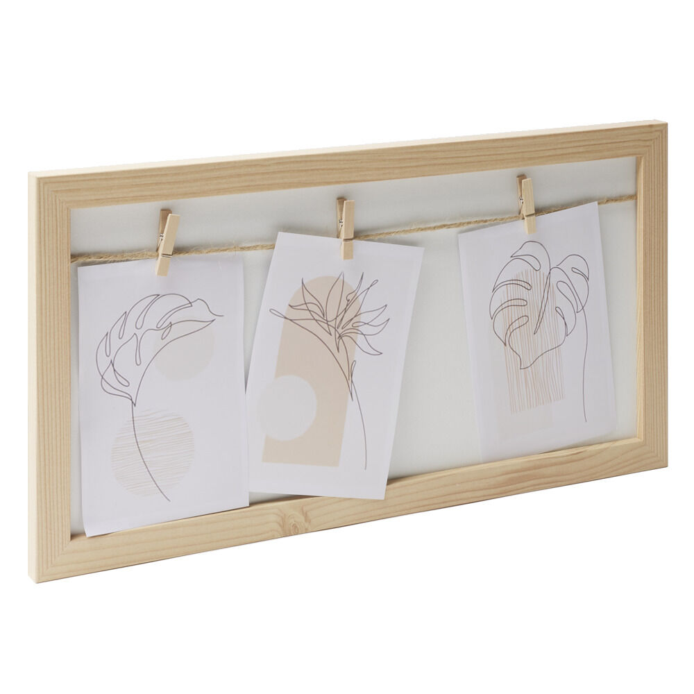 Cadre photo bois jute avec 3 pinces 22,5x42.5cm (2 modèles)