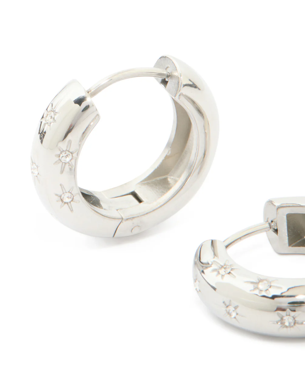 Waterproof Stainless Steel Cubic Zirconia Star Hanging Hoop Earrings