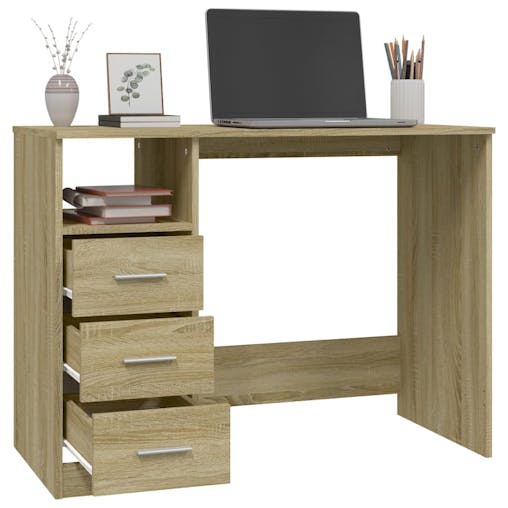 NNEVL Desk with Drawers Sonoma Oak 102x50x76 cm Engineered Wood