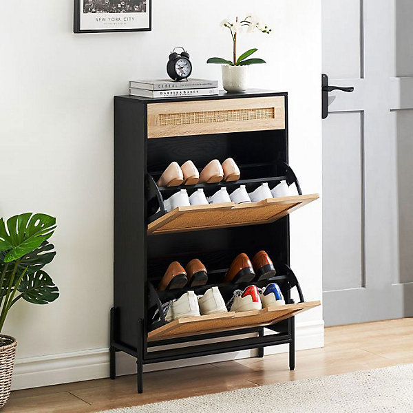 Armoire à chaussures - NOIR chêne - 61x24x102 cm - 2 portes - 1 tiroir - 3 étagères réglables