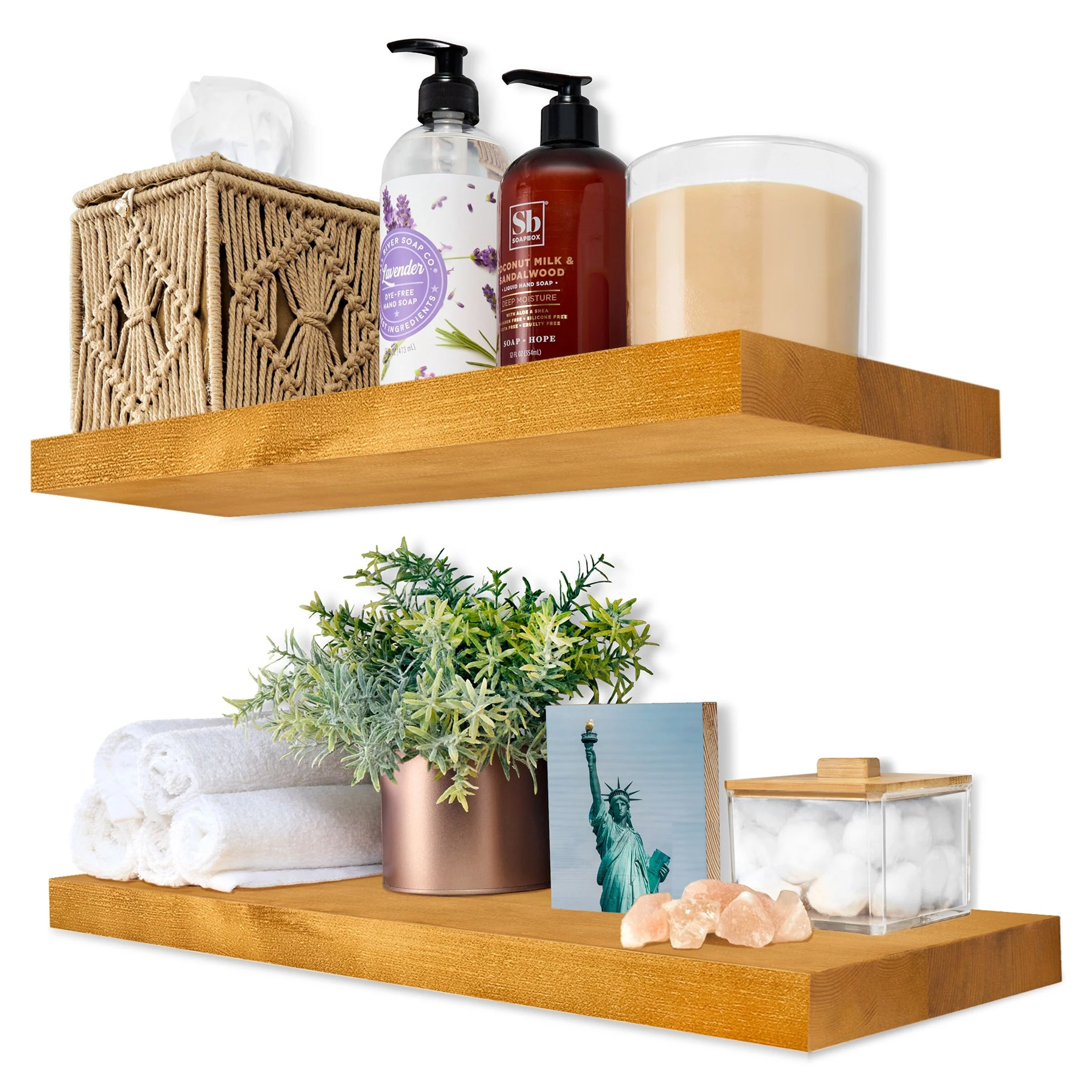 Solid Wood Floating Shelves for Wall - Compact Wooden Wall-Mounted Shelves - 5.5” L X 16W X 1.2” H