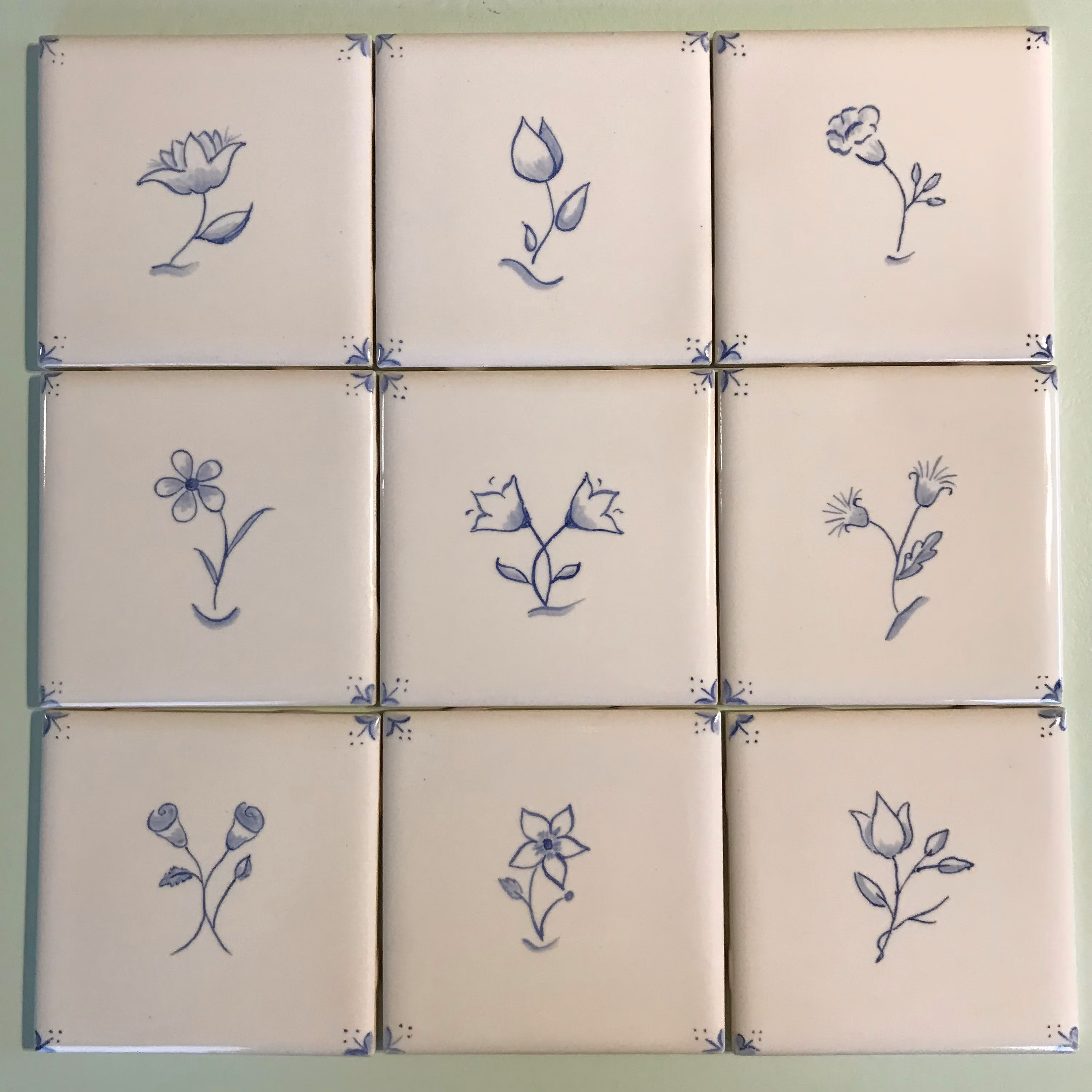 A Garden of Blues: Set of 9 hand painted 4 1/4