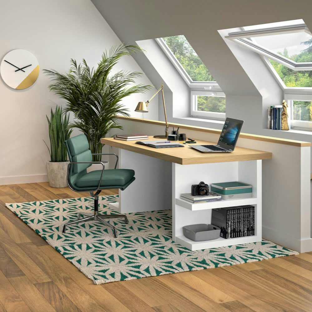 MULTI - Bureau effet bois blanc laqué et chêne naturel