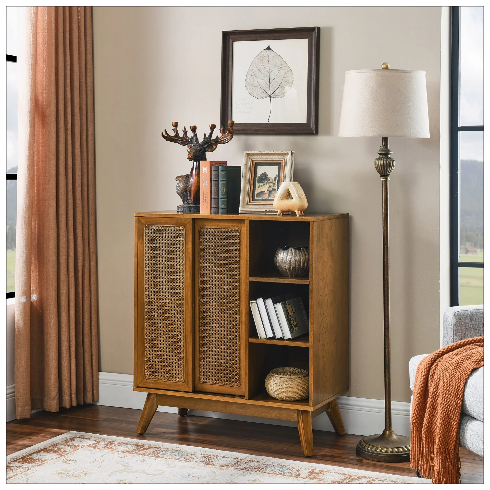 Mid Century Modern Rattan Sideboard Cabinet