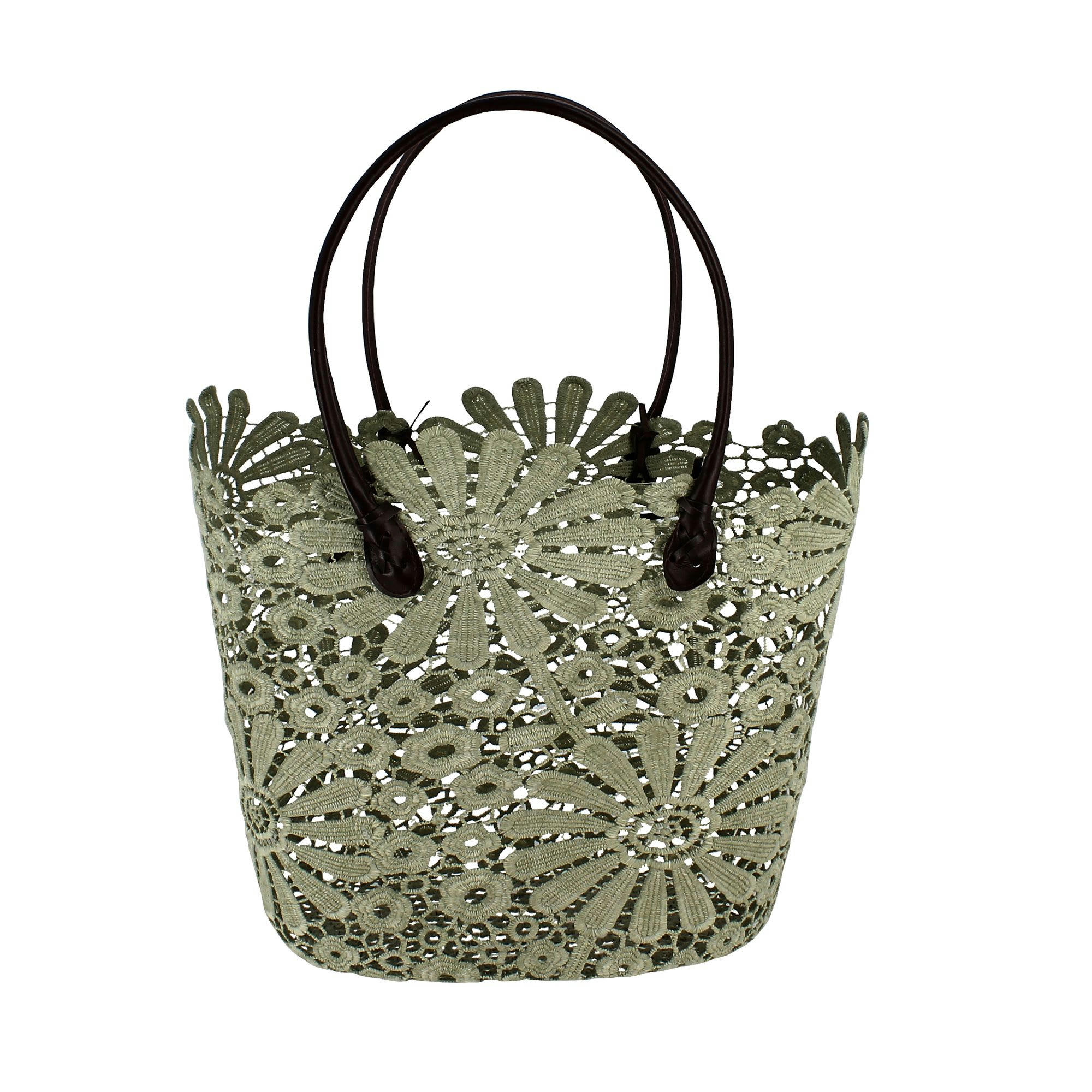 LICHEN - Panier en dentelle vert d'eau et anses noires