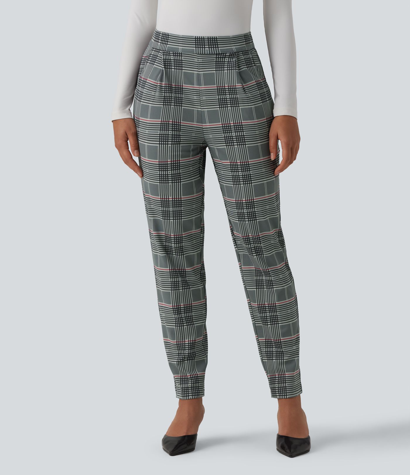 Pantalon tailleur Halara Flex™ fuselé à carreaux taille haute avec poches