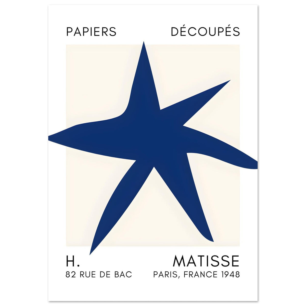 Artfulprints Poster Matisse – Star of the sea navy blue II  - A4 21x29.7 cm - Blauw