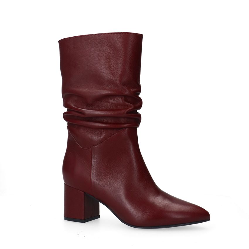 Manfield Bordeaux rode leren laarzen met hak