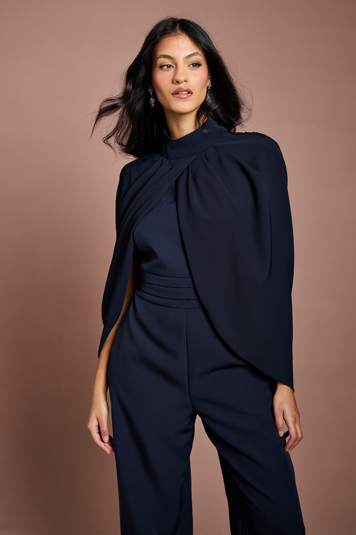 Coast Petite High Neck Cape Sleeve Wide Leg Jumpsuit