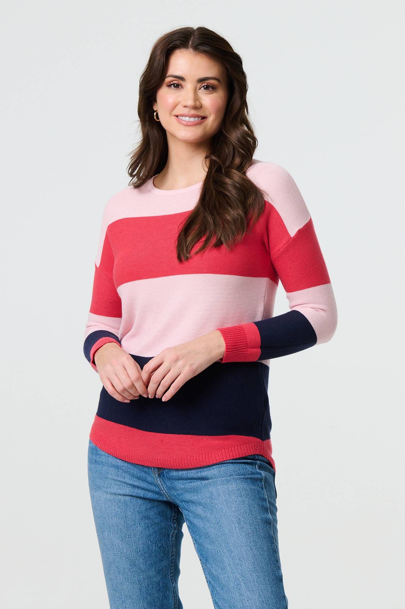 Izabel London Striped Relaxed Knit Pullover