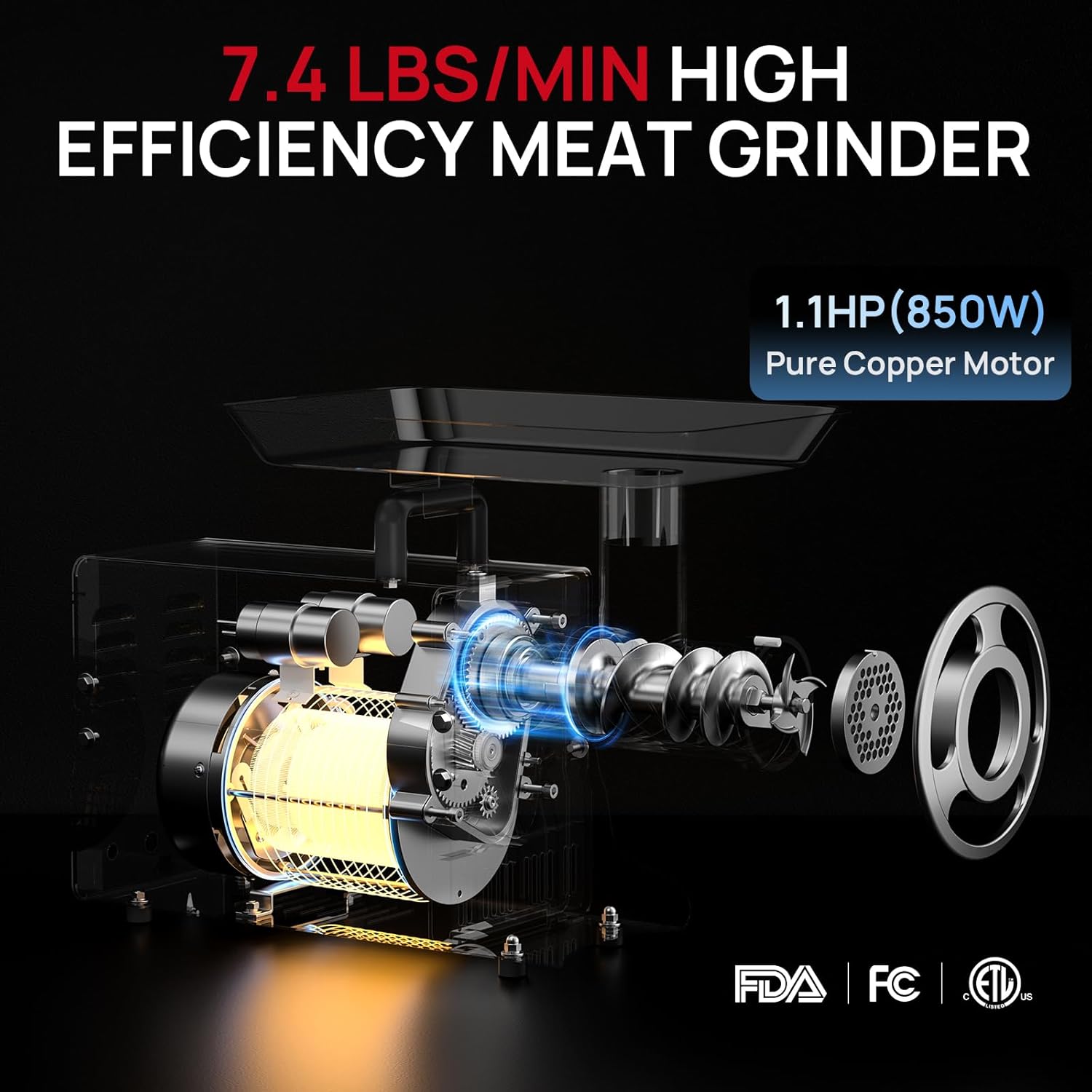 Commercial Electric Meat Grinder #22, 1.2HP Heavy Duty Stainless Steel Meat Mincer with 2 Blades, 2 Plates & 3 Stuffing Tubes,Sausage Stuffer Machine for Home Kitchen & Restaurant Use