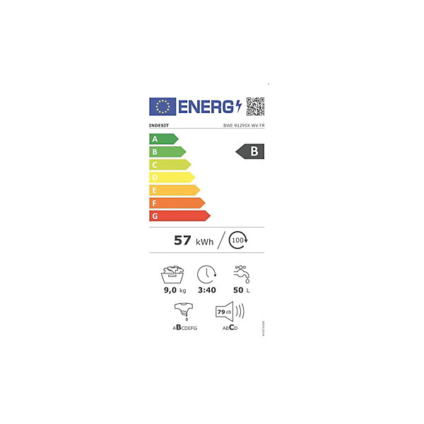 Lave-linge frontal 9kg 1200 tours/min blanc Indesit BWE91295XWVFR