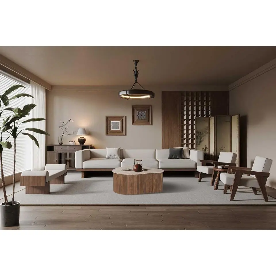 Paul 83 cm Mangohouten Salontafel met Travertin Beige