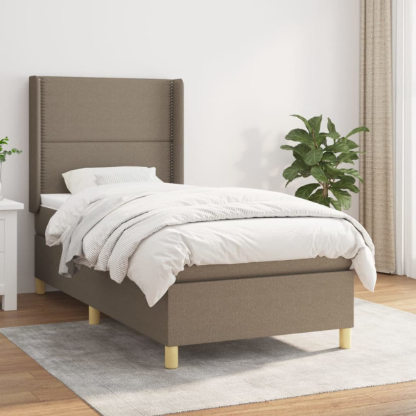 Łóżko kontynentalne z materacem taupe tkanina 90x200 cm