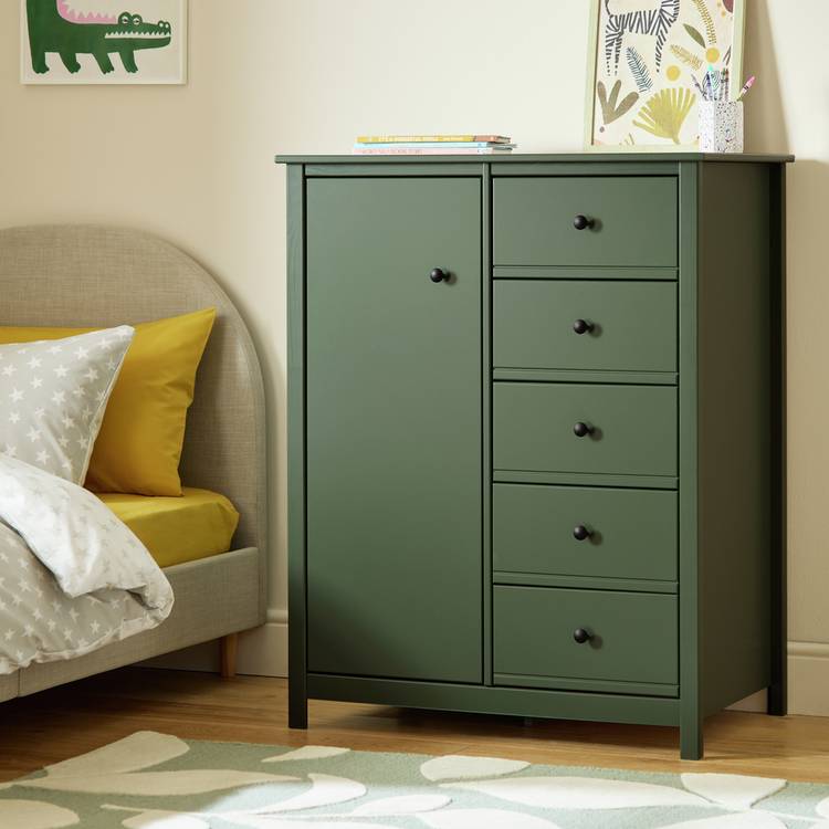 Habitat Brooklyn 1 Door 5 Drawer Short Wardrobe - Sage Green
