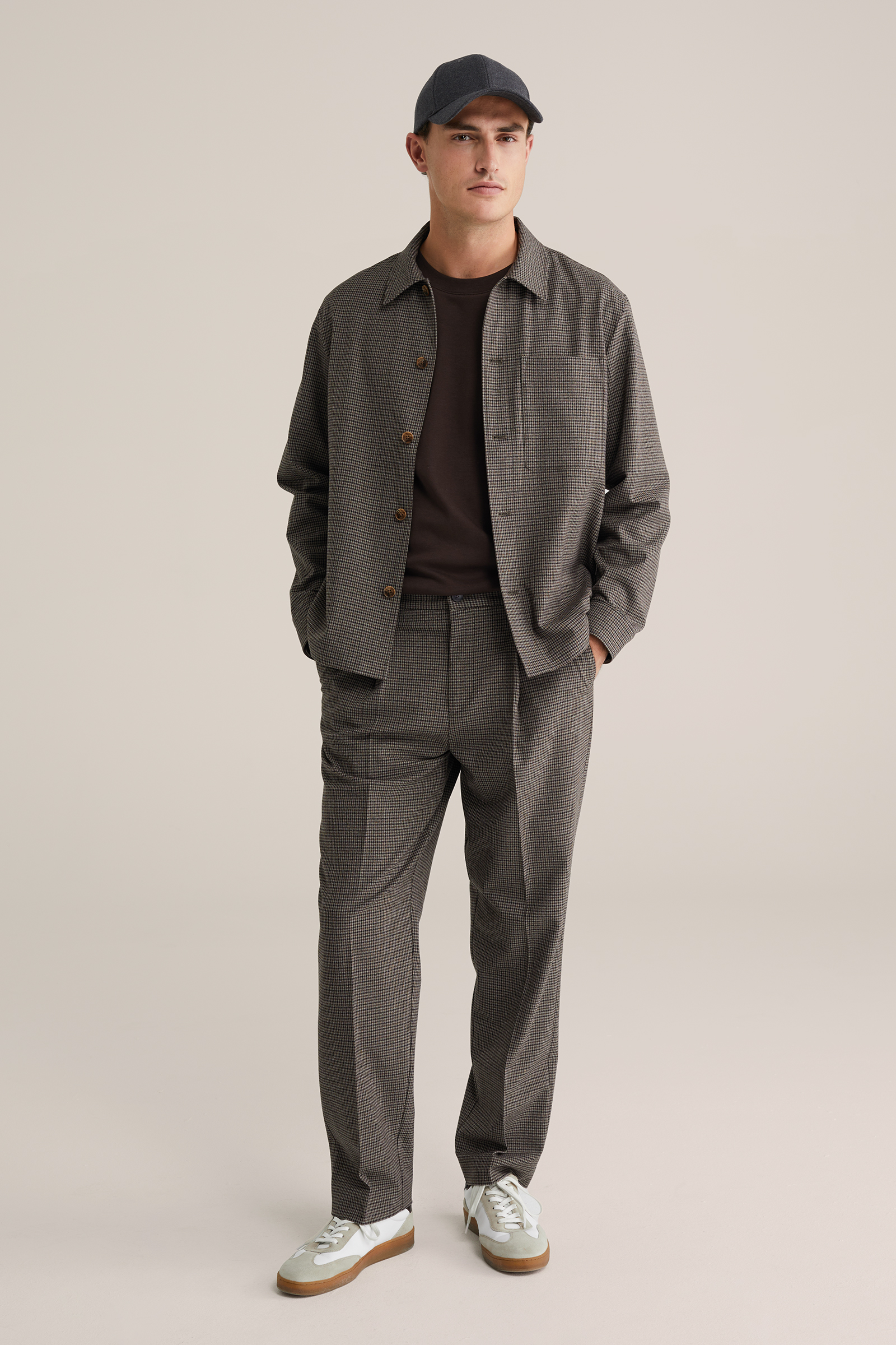 Heren loose fit broek met ruit en elastische tailleband