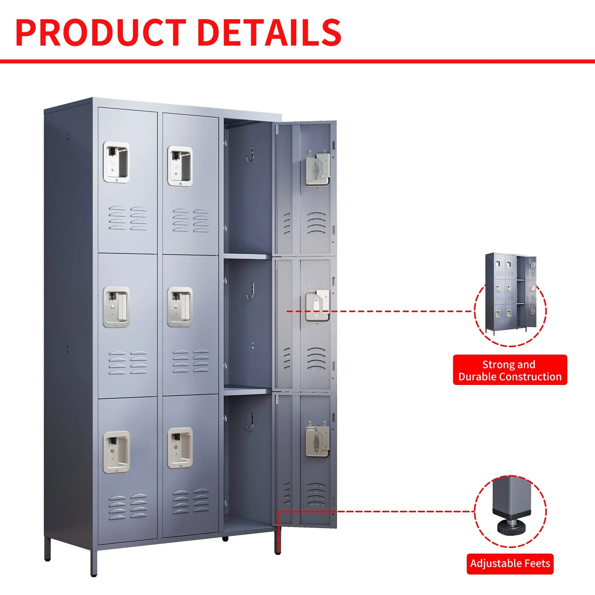 9 Door 72H Metal Lockers With Lock