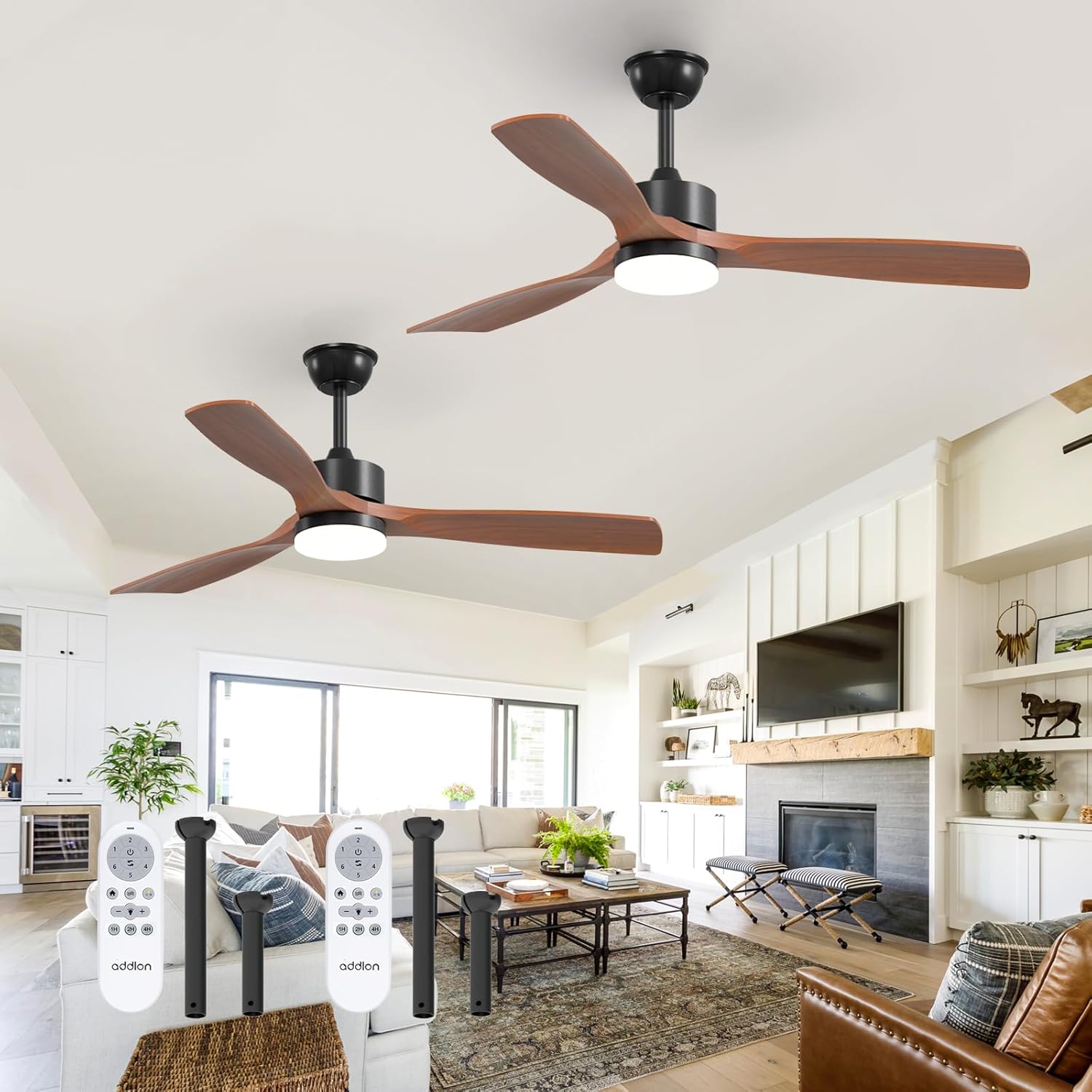 addlon 2 Pack 52 inch Ceiling Fans with Lights, Black Ceiling Fan with Light and Remote Control, Reversible, 3 Wood Blades, 6 Speeds, 3CCT Dimmable, Noiseless, Wood Ceiling Fan for Indoor/Outdoor Use