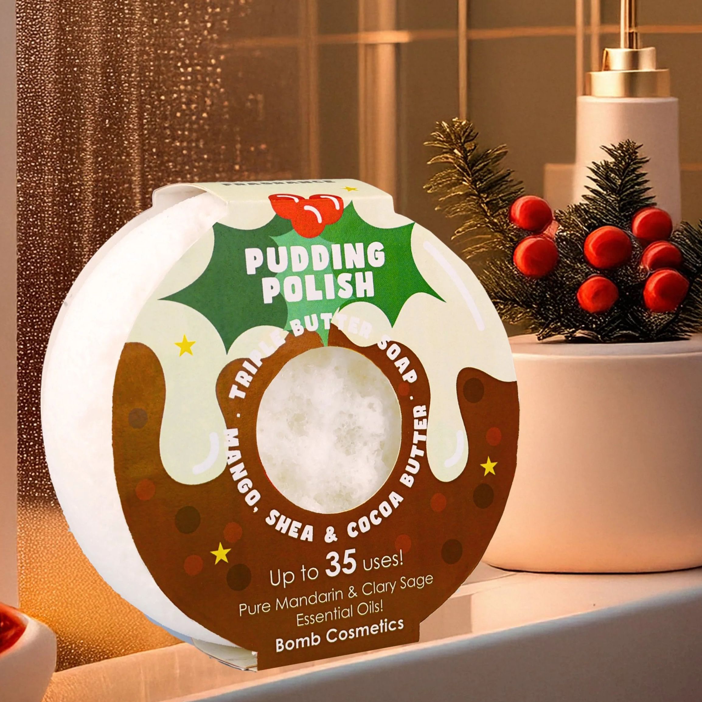 Bomb Cosmetics Christmas Pudding Polish Body Buffer Soap Sponge