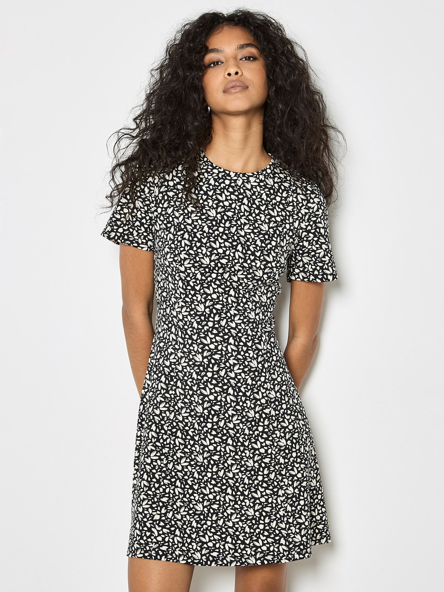 Apricot Petal Print Fit And Flare Jersey Mini Dress