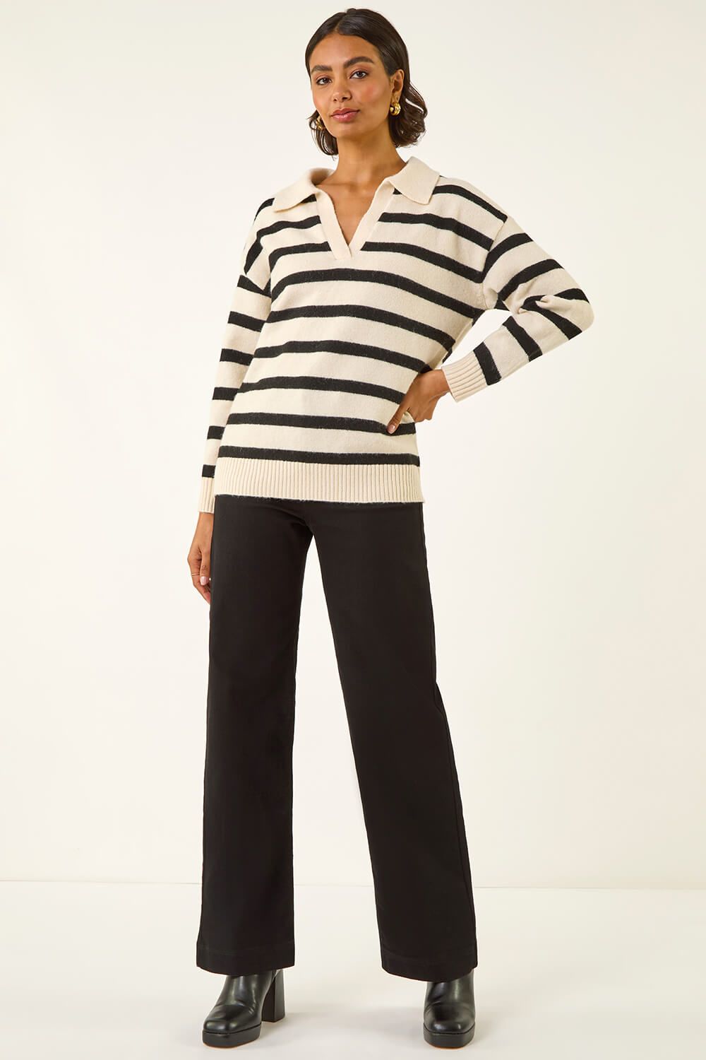 Roman Collar Stripe Knit Jumper