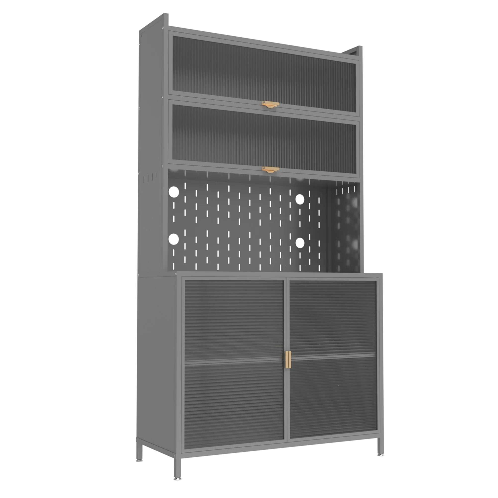 73 Tall Kitchen Pantry Cabinet, 6 Level Flip Door with Pegboard Metal Pantry Storage Cabinet, Anti-Tip Design Hutch