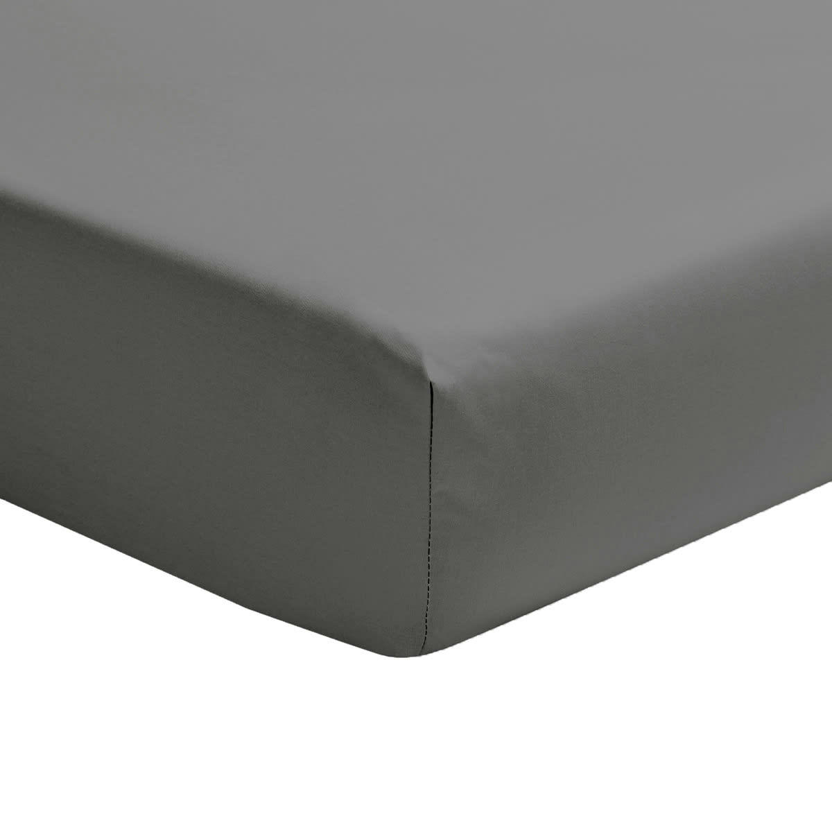 PREMIÈRE - Drap housse en percale de coton gris 160x220
