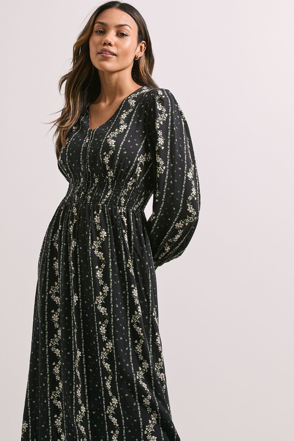 Dorothy Perkins V Neck Button Front Detail Printed Midi Dress