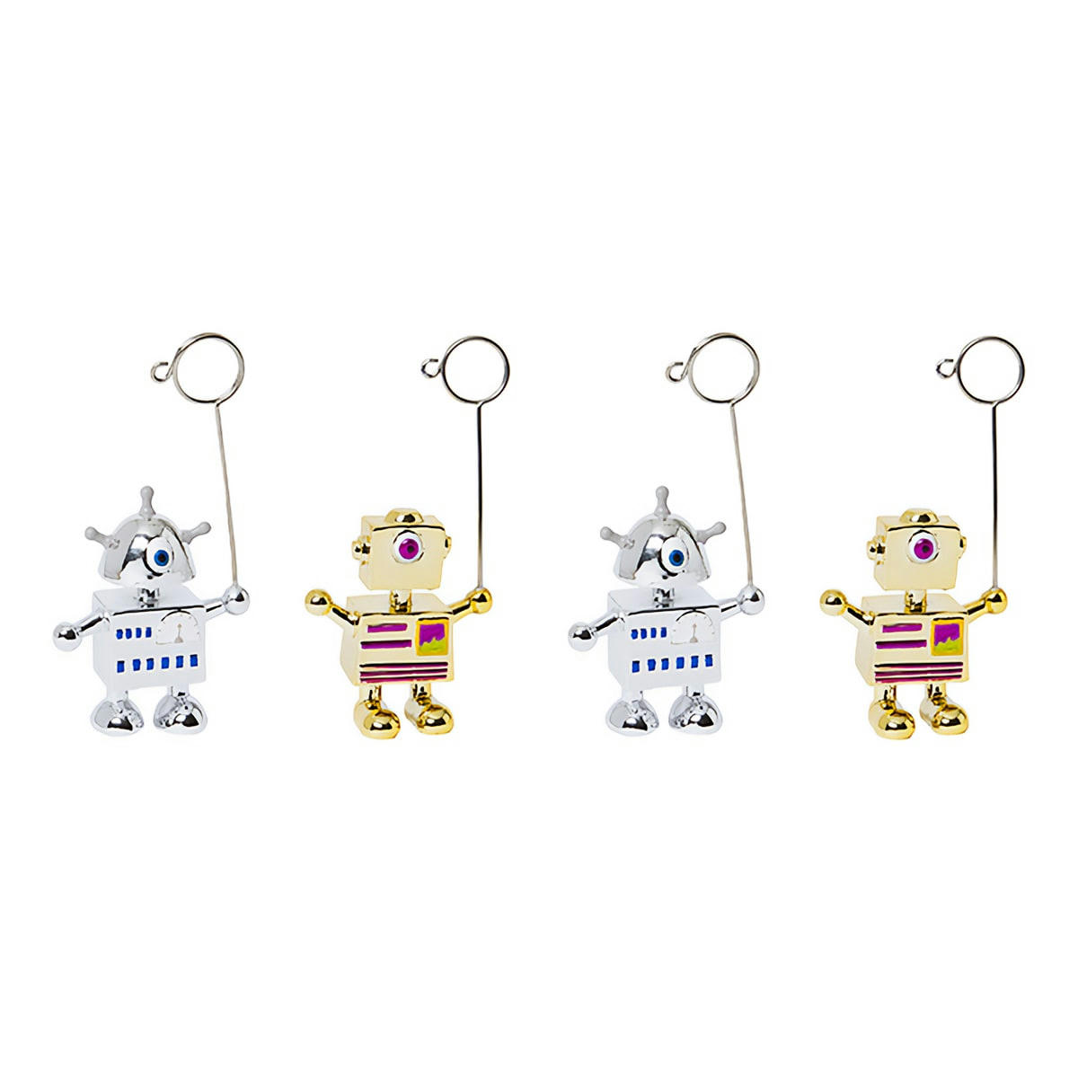 NOËL - 4 porte-cartes robots dorés et argentés noël pop