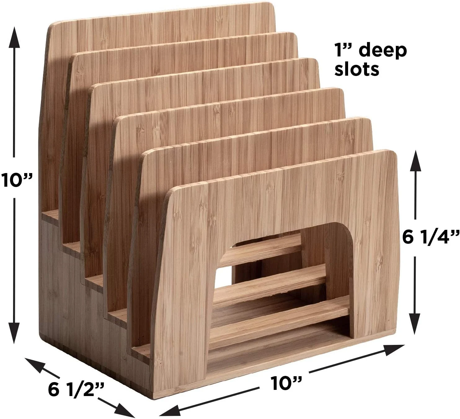 Mobilevision Bamboo Desktop Inclined File Folder Organizer and Paper Tray, Upright Sections, Step Sorter, 5 Slots
