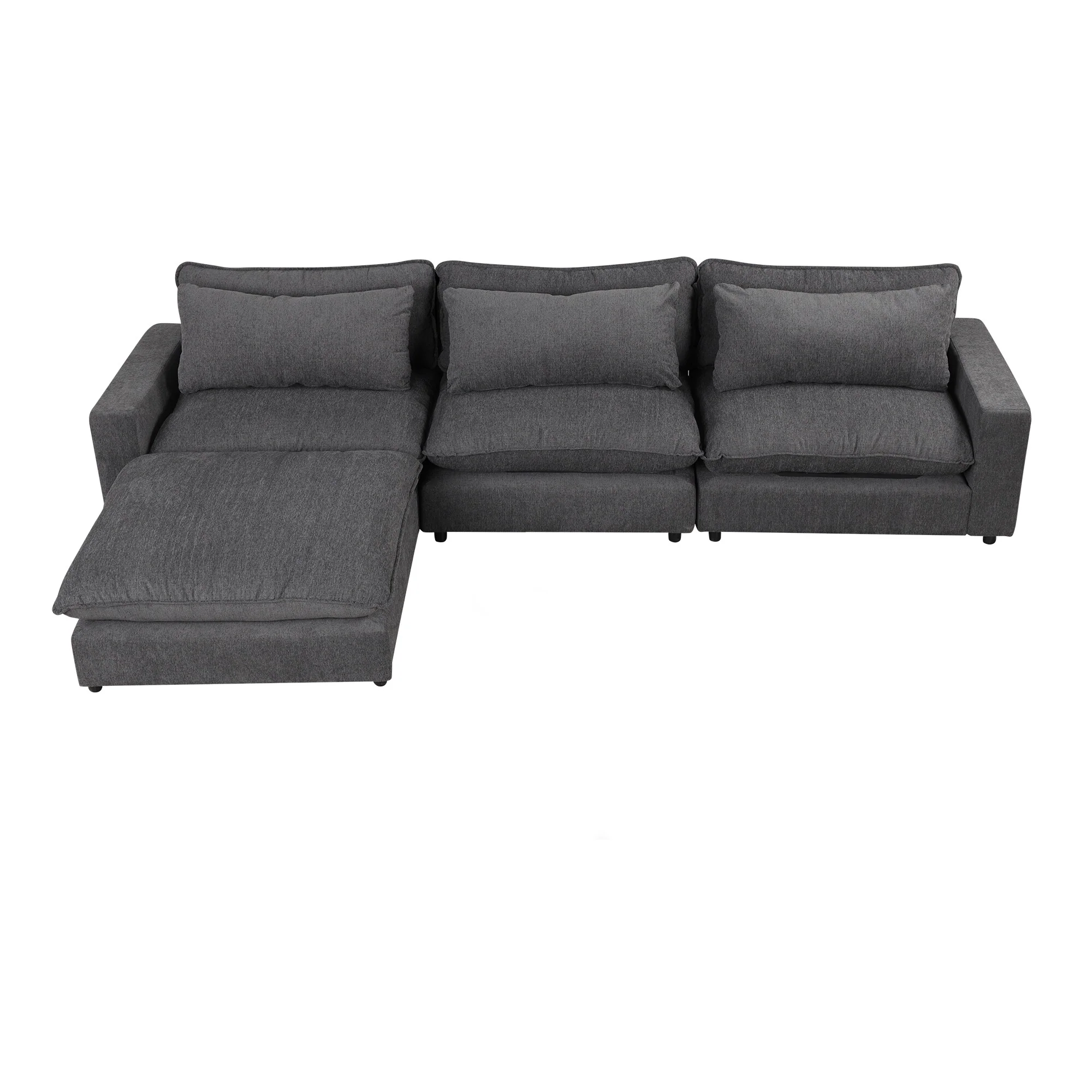 Modern Chenille Sectional Sofa with Movable Ottoman and USB Ports and Power Sockets and Removable Pillow Covers for Living Rooms