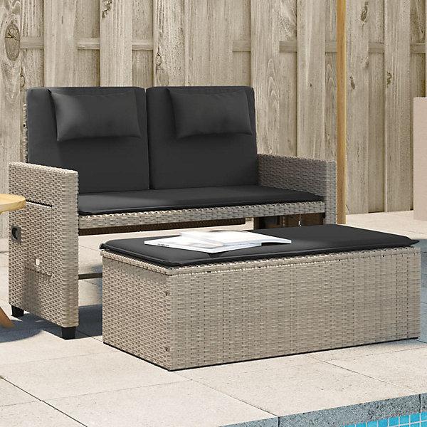 Banc inclinable de jardin et coussins gris clair résine tressée vidaXL