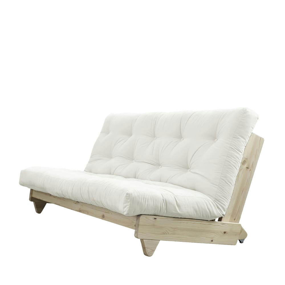 FRESH - Canapé convertible en bois naturel et tissu ecru 2 places