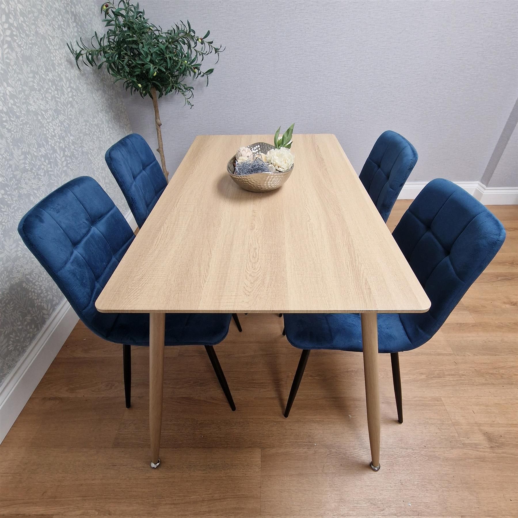 KOSY KOALA Oak Effect Dining Table Set with 4 velvet Chairs Dining Furniture