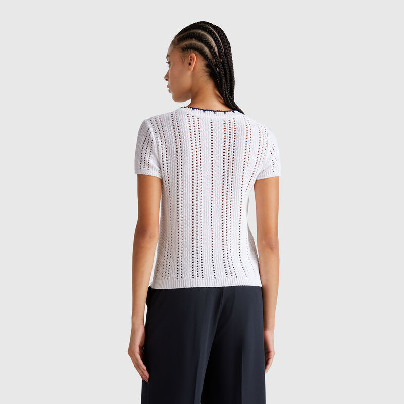 Perforated sweater in pure cotton