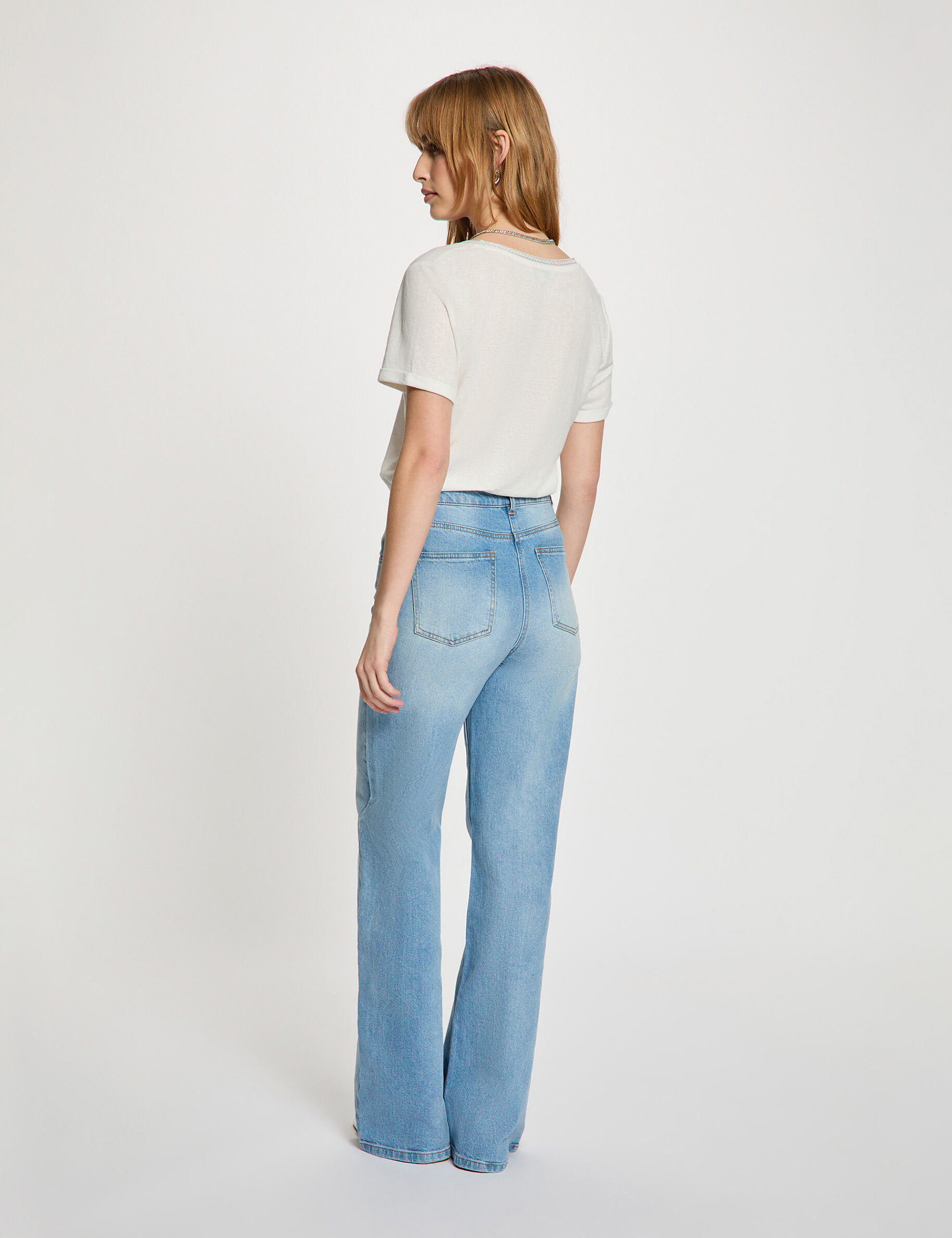 Pearl-Embellished V-Neck T-Shirt White Women