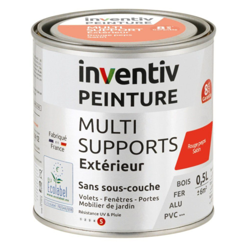 Peinture multi-supports rouge peps satiné 0,5 L INVENTIV