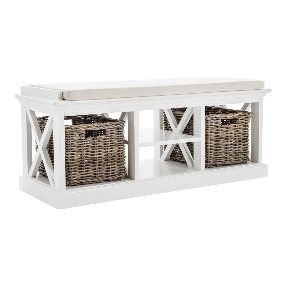 Classic White Bench and Basket Set - 47.24 W x 19.69 H x 17.72 D