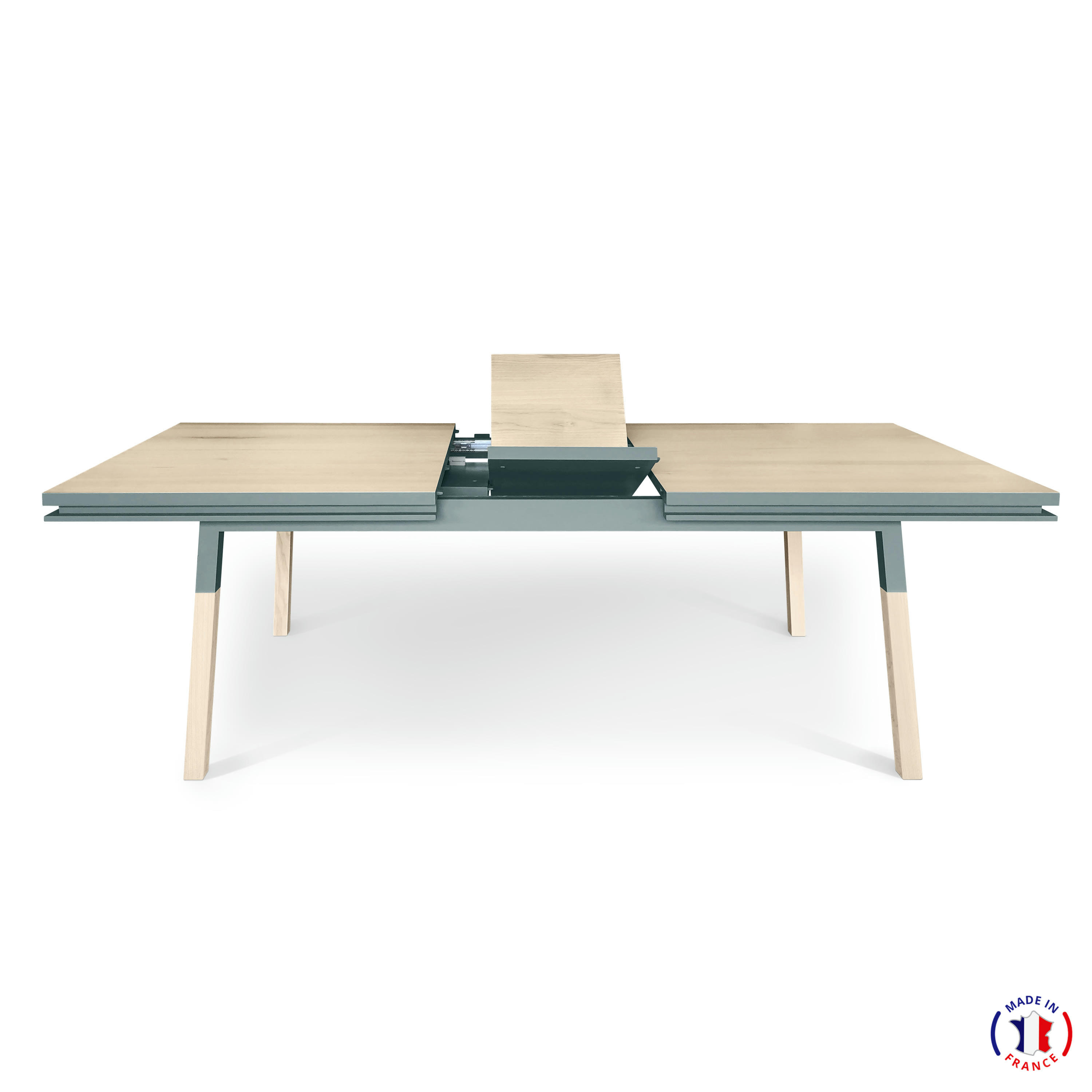 EGEE - Table 180x100 cm en frêne massif, 2 rallonges gris chocolat tanis