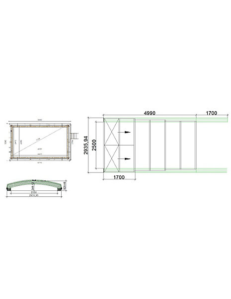 Abri de piscine Skyline pour les modèles 5x3 m - BAS86, BAS786 - polycarbonate massif 3 mm - Couleur Ral7037 Gris- ECO322