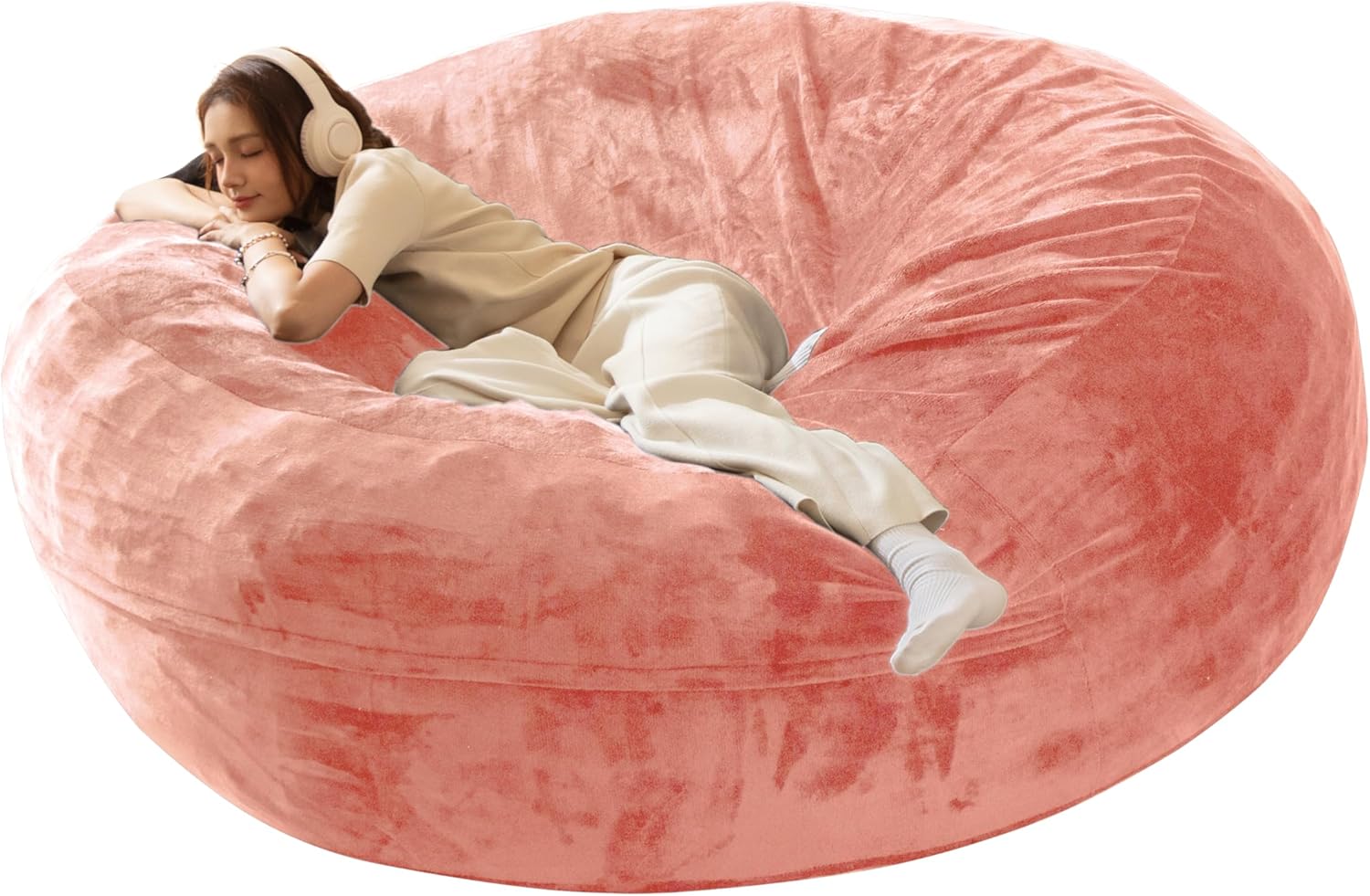 Bean Bag Chair for Adults, Floor Bean Bags Offers Ample Space for Adults,Memory Foam Giant Bean Bags,Lounger Versatile Design Suits Any Room,Movie Nights,Reading(Pink,6FT)