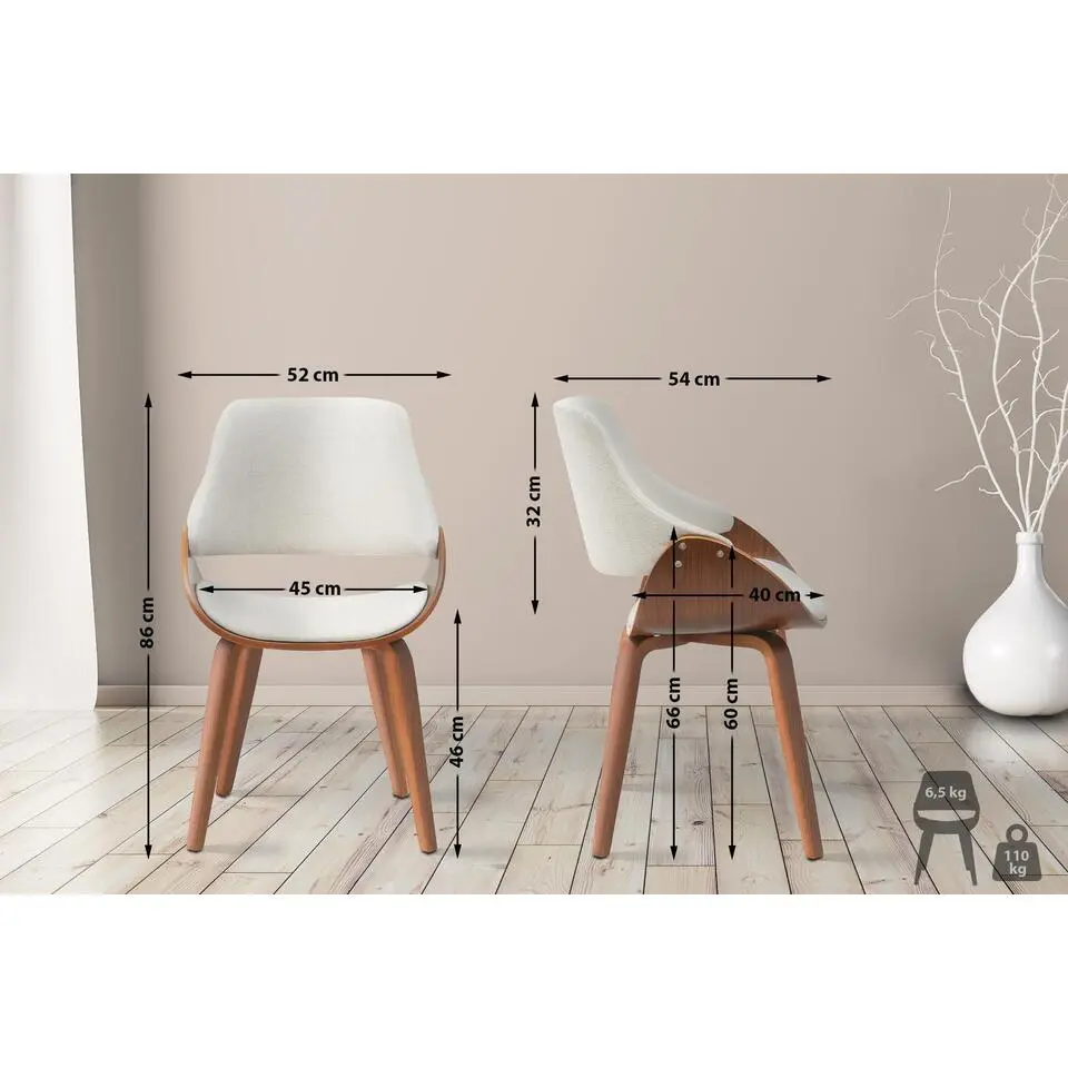 CLP Eetkamerstoel Vangale walnoot Frame - Stof - walnoot/creme