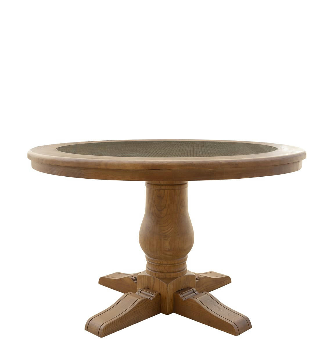MANILA - Table à manger en bois, rotin et verre marron, D 120 cm