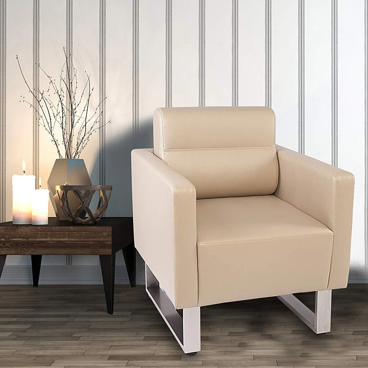 Barrel Chair Lobby Chair Leather Occasional Sofa Chairs Reception Guest Single Sofa for Office Meeting Room Living Room