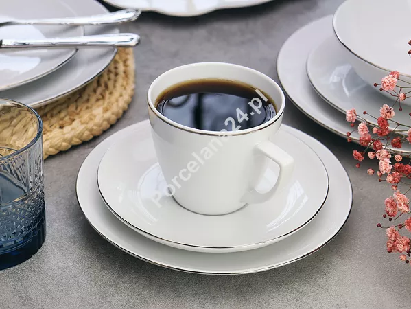 Serwis obiadowo - kawowy na 6 osób (30 el.) Waza - Modern WA-08P platynowy pasek