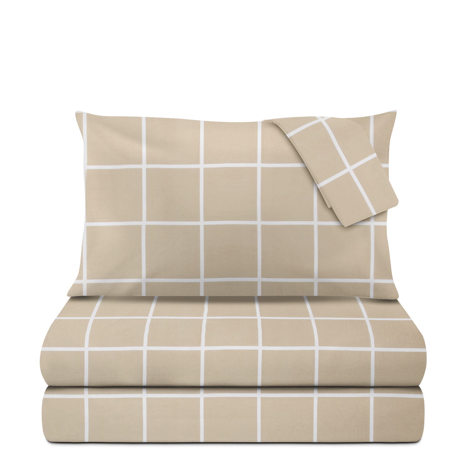 Completo letto matrimoniale policotone quadrotti sabbia