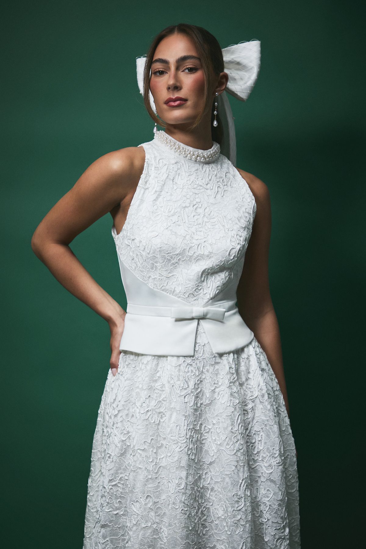 Coast Lisa Tan Lace Peplum Detail Midi Wedding Dress