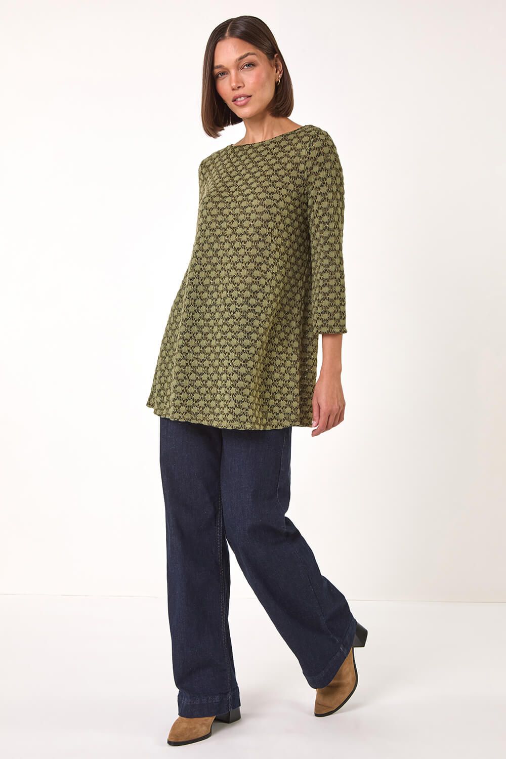 Roman Metallic Textured Knit Tunic Top