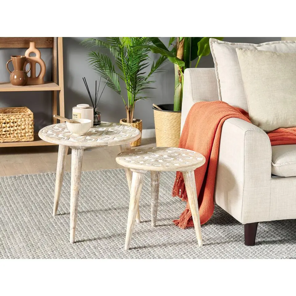 HURSI - Bijzettafel set - Lichte houtkleur - Mangohout